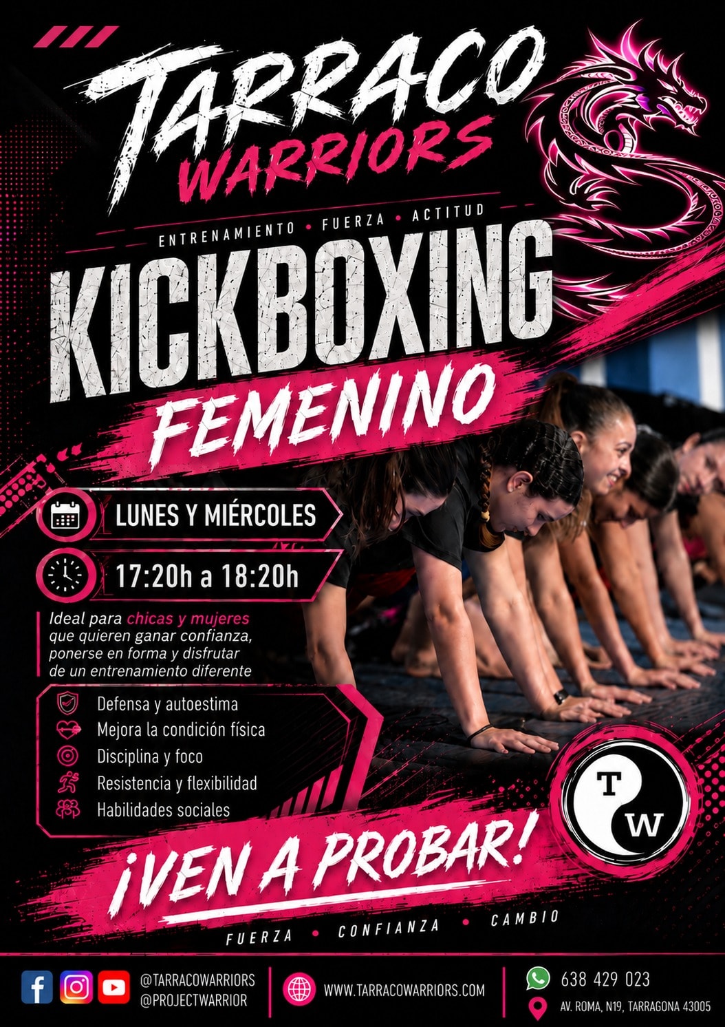 Kickboxing Femenino — Lunes y Miércoles 17:20h a 18:20h · Tarraco Warriors